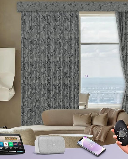 Graywind Hardwired Smart Curtains Compatible with Alexa Google Remote Control Motorized Drape for Sliding Door One-Way or Split Draw, Custom Width to 220" (Kapok Series)