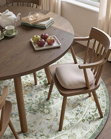 PADOOR-Vintage 6FT Round Rug-Rugs for Living Room-Soft Green Circle Rug-Machine Washable Rugs for Bedroom-Non Slip Carpet-Rug for Dining Room Living Room Bedside Office