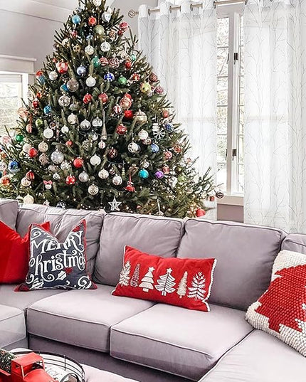 BUHUA Christmas Sheer Curtains 63 Inch Length 2 Panels Set, Sheer Window Curtains Tree Pattern, Privacy Curtain for Kitchen Living Room (52 x 63 Inch, 1 Pair, White)