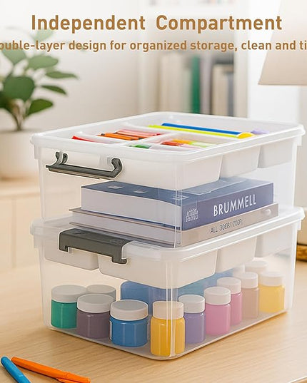 Citylife 17 QT Plastic Storage Box with Removable Tray Craft Organizers and Storage Clear Storage Container for Organizing Bead, Tool, Sewing, Playdoh, 2 Packs