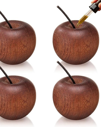Novabright 4 Pcs Wooden Apple Shaped Essential Oil Diffuser Portable Aromatherapy Diffuser Decorations Farmhouse Rustic Air Freshener for Car Home Bedroom Office Desktop Sauna Yoga Room SPA Centers