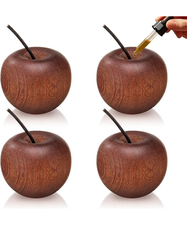Novabright 4 Pcs Wooden Apple Shaped Essential Oil Diffuser Portable Aromatherapy Diffuser Decorations Farmhouse Rustic Air Freshener for Car Home Bedroom Office Desktop Sauna Yoga Room SPA Centers