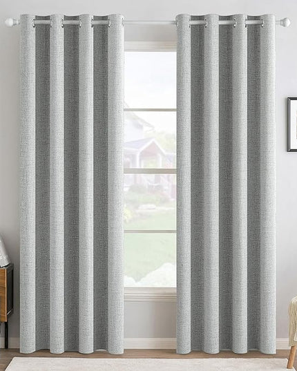 MIULEE 100% Blackout Linen Curtains for Bedroom Thermal Insulated Glacier Gray Grommet Room Darkening Curtains & Drapes for Living Room Nursery 52 x 84 Inch (2 Panels)