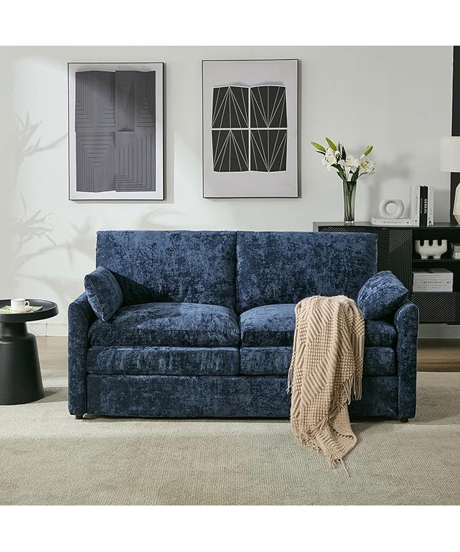 Tbfit Modern Loveseat Couch, 68" Cloud Sofa Spring Seat Cushion, Comfy 2-Seater Love Seat with Pillows, Chenille Removable Cover, Soft Upholstered Living Room Furniture Home Apartment, Blue