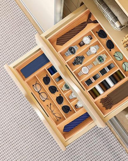 Large Premium Bamboo Silverware Organizer - Expandable Drawer Organizer & Utensil Organizer - 17"x19.7" Cutlery Tray with Dividers for Kitchen Utensils and Flatware (7-9 Slots) (Natural)
