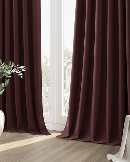 Guken 100% Blackout Curtains 84 Inch Length 2 Panels Set for Living Room Bedroom Back Tab Thermal Insulated Black Out Linen Drapes Room Darkening Reddish Brown,52x84