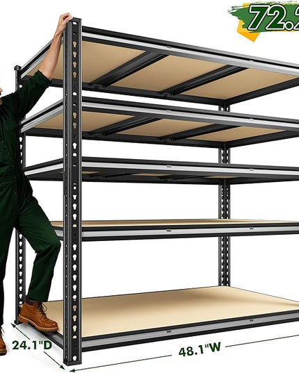 2800 LBS Garage Shelving 72.2" H Garage Storage Shelves, 5 Tier Adjustable Shelving Unit, Storage Shelves for Storage, Basement, Warehouse, Pantry, Kitchen, 48.1" W x 24.1" D x 72.2" H, Black, 2 Pack