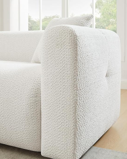 VANOMi Living Room Furniture Sets Include 95" Sofa & 42" Armchairs, Boucle Upholstered Oversized Couch with Pillows, Living Room Furniture Set for Bedroom Apartment (White, 2 Sofas+1 Chair)