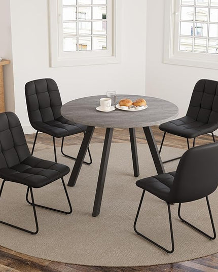 34.6'' Dining Table and Chairs for 4, Mid Century Modern Round Table Set, Space Saving for Apartment Kitchen Dining Room (Grey Table+4 U-Shaped Black Chairs)