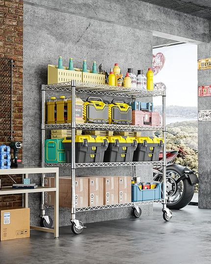 IZEUK 4-Tier Heavy Duty Metal Wire Shelving Unit, Adjustable Storage Rack Organizer for Garage, Kitchen, Office, Pantry, Warehouse (Chrome, 17.7" D x 47.2" W x 59.1" H)