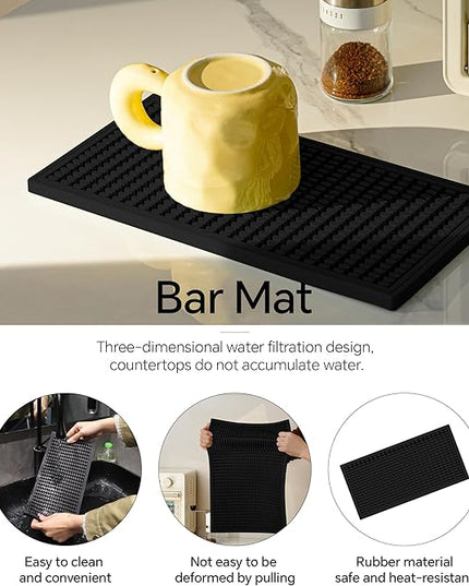 2 Pack Bar Mat, Drying Mat Household Bar Tools,Black Cocktail Bar Mat 5.9''X12''，Suitable for Bar, Outdoor Camping, Home Bar Bar Mat
