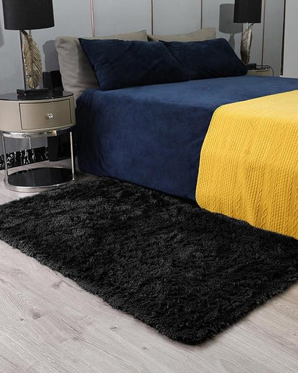 Ophanie 3x5 Black Rugs for College Dorm, Bedroom Small Area Rug, Non-Slip Fluffy Shaggy Bedside Soft Shag Fuzzy Plush Carpet for Kids Boys Teen Home Decor Aesthetic, Nursery