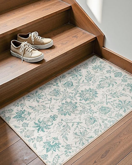 jinchan Torino 2x3 Washable Rugs for Entryway Vintage-Inspired Floral Design Non-Slip Low-Pile Doormat Ultra-Thin Indoor Traditional Accent Carpet for Entrance Kitchen Bathroom Bedroom