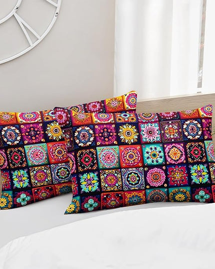 AILONEN Soft Microfiber Full Size Bedding Set,Bohemian Mandala Floral Geometric Comforter with 2 Pillowcases,3-Piece Colorful Flower Duvet Set