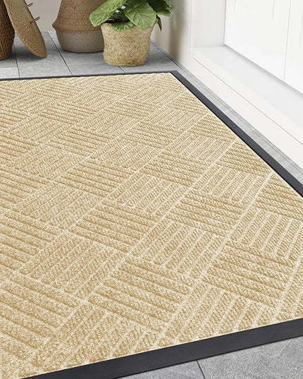 Smiry Front Door Mat Outside Entrance, Heavy Duty Outdoor Indoor Natural Rubber Doormat, Non Slip, Trap Dirt and Moisture, Easy Clean, Low Profile Patio Porch Entryway Mat, 47x32, Beige