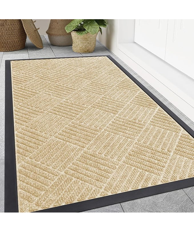 Smiry Front Door Mat Outside Entrance, Heavy Duty Outdoor Indoor Natural Rubber Doormat, Non Slip, Trap Dirt and Moisture, Easy Clean, Low Profile Patio Porch Entryway Mat, 59x35, Beige