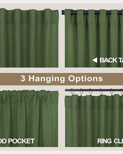 Pitalk Olive Green Curtains 96 Inches 8 FT Long for Living Room 2 Panels Back Tab Pocket Drape Thick Sheer Linen Cotton Modern Rustic Trendy Earthy Army Moss Green Curtain for Bedroom Farm House Decor