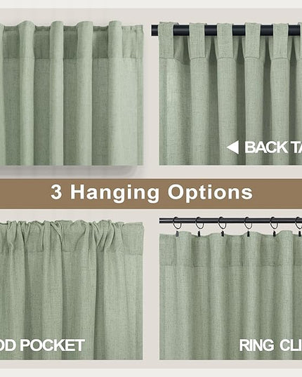 Sage Green Curtains 84 Inch Length for Living Room 2 Panels Back Tab Rod Pocket Drapes Light Filtering Sheer Linen Cotton Textured Light Green Curtain for Bedroom Rustic Boho Farmhouse Decor 7 FT Long
