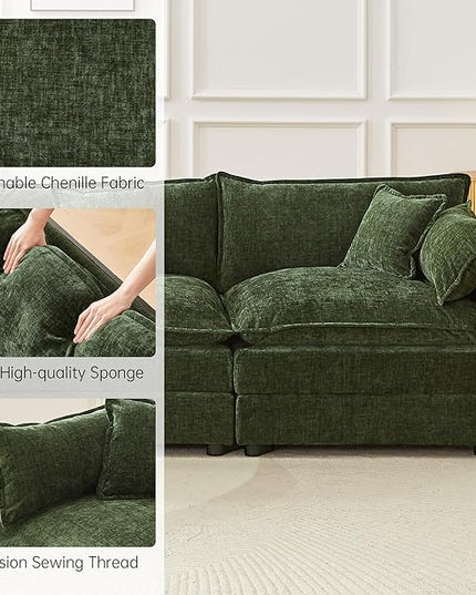 Modular Sectional Sofa, 147.2 Inch L Shaped Couch Set with Armrests, 4-Seater Comfy Cloud Couches with Movable Ottoman for Living Room Apartment, Green