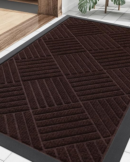Smiry Front Door Mat Outside Entrance, Heavy Duty Outdoor Indoor Natural Rubber Doormat, Non Slip, Trap Dirt and Moisture, Easy Clean, Low Profile Patio Porch Entryway Mat, 29.5x17, Pure Brown