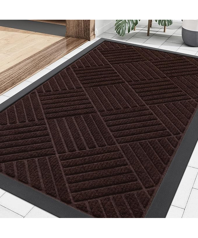 Smiry Front Door Mat Outside Entrance, Heavy Duty Outdoor Indoor Natural Rubber Doormat, Non Slip, Trap Dirt and Moisture, Easy Clean, Low Profile Patio Porch Entryway Mat, 29.5x17, Pure Brown