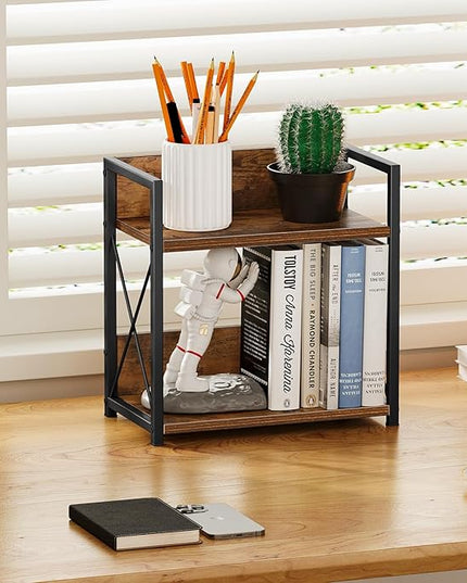 Giikin Kitchen Countertop Organizer, 2 Tier Spice Rack Organizer for Pantry, Kitchen Counter Shelf Wood Coffee Station Organizer (Brown, M)