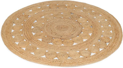 Hand Woven Jute Area Rug - 4' Round - Rustic Beige Reversible Farmhouse Rugs for Bedroom, Kitchen, Living Room - Vintage Natural Braided Entry Floor Décor Circle Boho Round Rugs 4 feet
