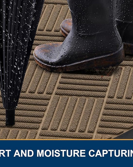 Smiry Front Door Mat Outside Entrance, Heavy Duty Outdoor Indoor Natural Rubber Doormat, Non Slip, Trap Dirt and Moisture, Easy Clean, Low Profile Patio Porch Entryway Mat, 59x35, Brown