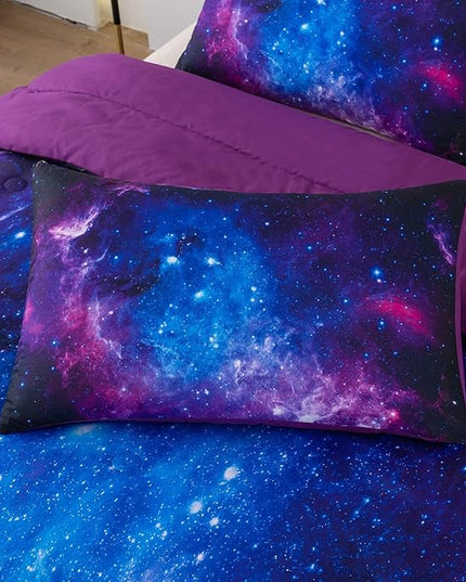 NINENINE Galaxy Comforter Girls Twin Bedding Sets Purple Comforter Set Bed in a Bag Twin Space Bedding Set with 1 Comforter 1Pillowcase