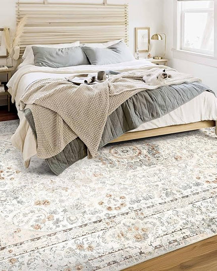 6x9 Area Rugs Washable,Boho Rug for Living Room Bedroom Kitchen,Large Vintage Bohemian Distressed Carpet Non Slip,Beige