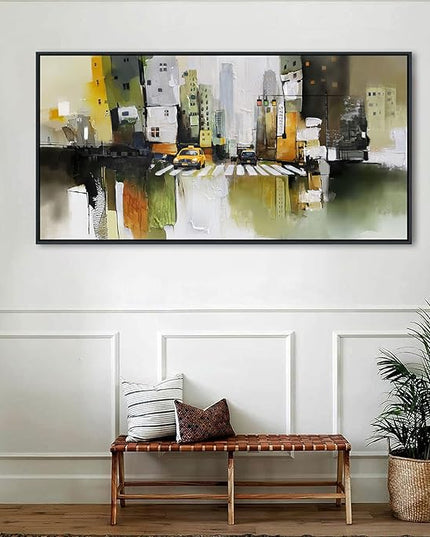 HGUAOA Abstract Canvas Wall Art for Living Room - Modern Wall Art for Office & Bedroom - Yellow City Wall Pictures for Above Bed Decor - Large Canvas Artwork for Home Decor 20×40IN