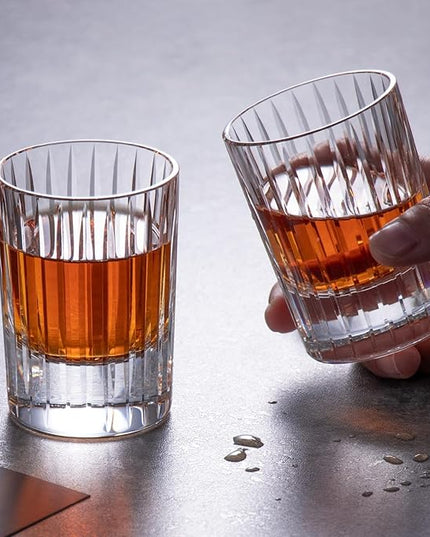 KAMMAK Crystal Whiskey Glasses Set of 2, Handcrafted 3.38oz Liquor Glasses, Luxury Old Fashioned Glasses Stemless, Hand Blown Scotch Cup for Women, Men Barware Gift for Cocktail, Bourbon