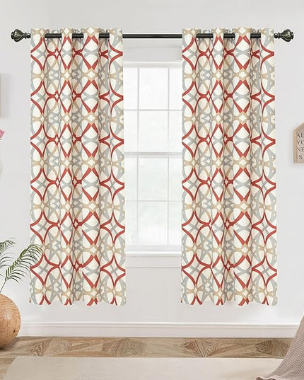 DriftAway Alexander 100% Blackout Curtains for Living Room Linen Blend Pattern Match Thermal Insulated Room Darkening Geo Moroccan Mid Century Grommet Bedroom Drapes 2 Panels 52 x 63 Inch Linen Red