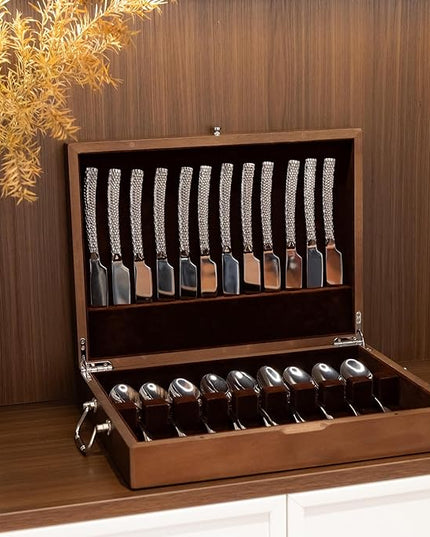 Silverware Storage Box with Lid, Flatware Storage Case with Handle, Silverware Chest Boxes for Flatware Organizer for Silver