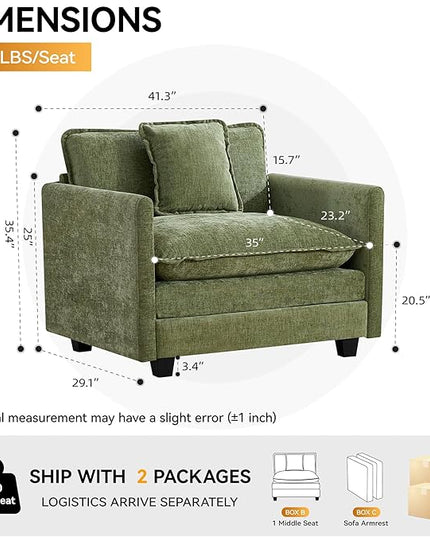 41'' Modern Chenille Oversized Chair, Upholstered Accent Living Room Chair with Extra Thicked Deep Seat, Single Lounge Chair for Bedroom, Small Apartment,Green