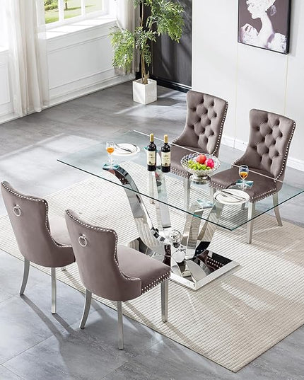 HomVent 70'' Glass Dining Table Set for 4, Modern Rectangle Glass Dinner Table Set for 4, Kitchen Table and Chairs Set for 4 for Living Room,Kitchen