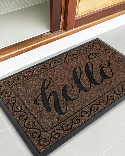 Yimobra Welcome Mats for Front Door 29.5x17, Heavy Duty Waterproof Outdoor Door Mat Outside Entrance, Non-Slip Low Profile Indoor Entryway Mat for Garage Patio, Coffee
