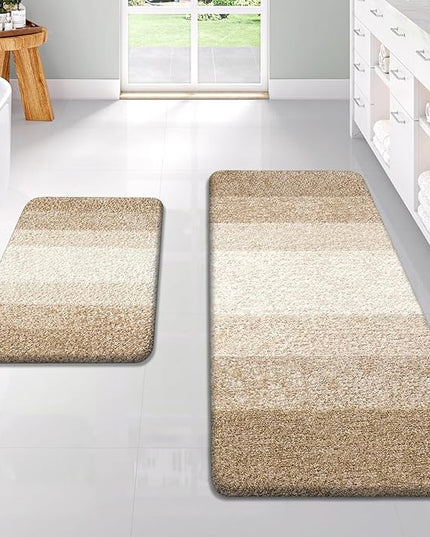 OLANLY Bathroom Rug Set 2 Piece, Soft Absorbent Microfiber Bath Rug Set, Non-Slip, Machine Wash Dry, Plush Shaggy Bath Mats for Bathroom (47"x20"+24"x16", Tan)