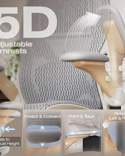 ELABEST X100 Ergonomic Office Chair with Footrest, Big and Tall Home Desk Chair with 5D Flip-Up Arms, Adjustable 3D Lumbar Support,High Back Rolling Computer Chair, Swivel Mesh Chairs (Foggy Morning)