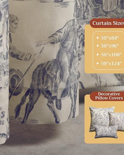 Maison d' Hermine Curtains for Living Room 100% Cotton 96 inch Length Two Panels Light Filtering Toile Curtains for Bedroom Windows with Rod and Loop Pockets (The Miller Paloma Gray, 50" W x 96" L)