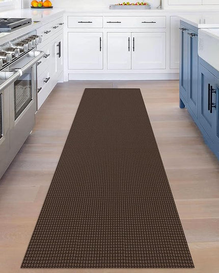 KOZYFLY Runners for Hallways 2.6x8 ft Washable Kitchen Runner Non Slip Rubber Backed Hall Runners Cotton Entryway Runner Rugs Floor Carpet for Indoor Backdoor Bedroom Kitchen, Reddish Brown/Coffee
