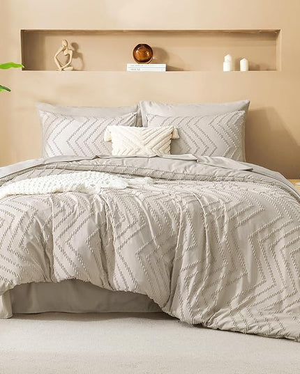 Litanika Twin XL Comforter Set Oatmeal - Boho Tufted Shabby Chic Bed in a Bag for College Dorm, 5 Pieces Fluffy Soft Farmhouse Bed Set for All Seasons