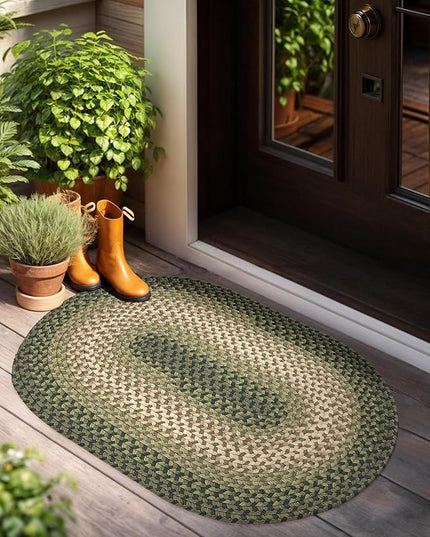 Tranquility TQ22 Green 3' x 5' Oval - Braided Area Rug, Home Decor, Floor Mat or Bedroom Rug - Easy Care, Ideal for High Traffic Areas in Hallway and Living Room - Made in USA