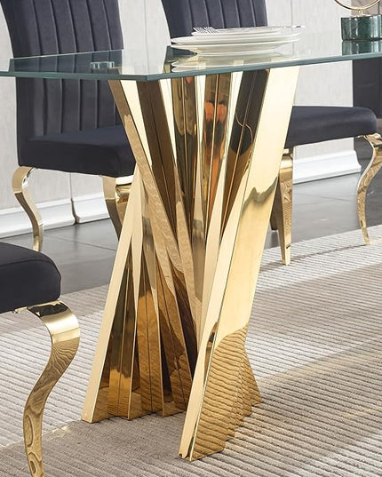 70" Glass Dining Table,Gold Dinner Room Glass Table for 6 8,Modern Kitchen Dinner Table with Stainless Steel Base and Clear Tempered Glass Top for Living Dining Room