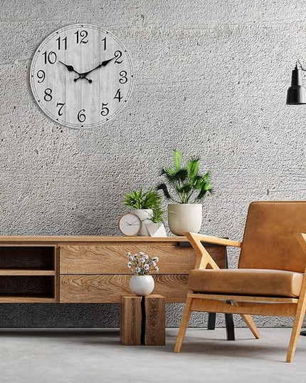 HYLANDA Wall Clock 12 Inch, Grey Wall Clocks Battery Operated Silent Non Ticking, Vintage Rustic Wooden Clocks Decorative for Kitchen Bathroom, Living Room, Bedrooms, Dining Room, Office (12")