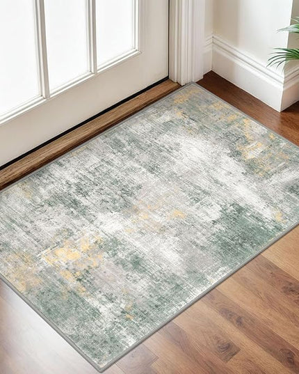 IOHOUZE Small Abstract Area Rug 2x3 Ft Entryway Rugs Washable Door Mat Indoor Entrance, Printed Faux Wool Non Slip Floor Carpet for Foyer Front Door Sink, Light Green/Gray/Orange