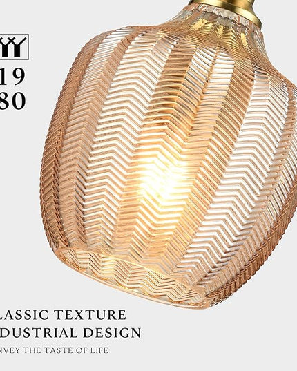 Modern Glass Pendant Light, 6.5"x14" Amber Sunset-Striped Hanging Fixture with Gold Cap, 15"-72" Adjustable Line, E26 Socket for Dining Room or Lounge – Sunset Gold Bordeaux