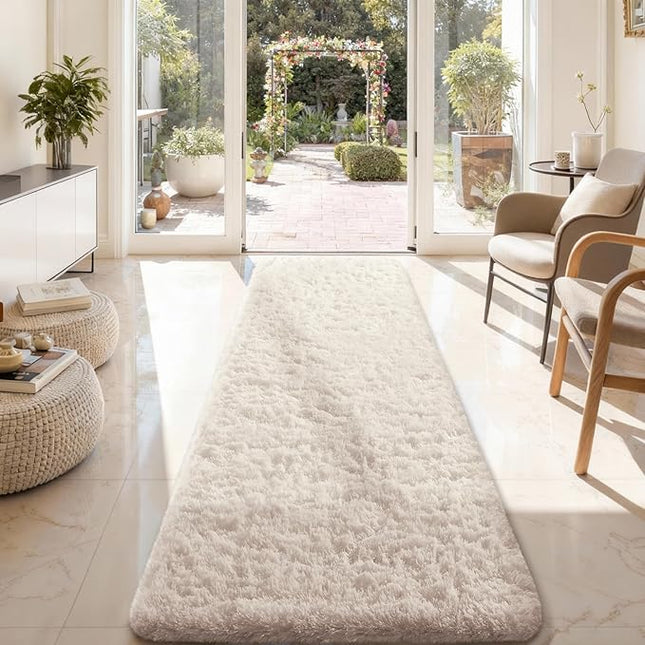 Ophanie 2x8 Runner Rug for Hallway, Upgrade Non-Slip Fluffy Soft Bedside Rugs, Bedroom Living Room Ivory Shaggy Carpet for Kids Girls Boys Dorm Nursery Home Decor Aesthetic