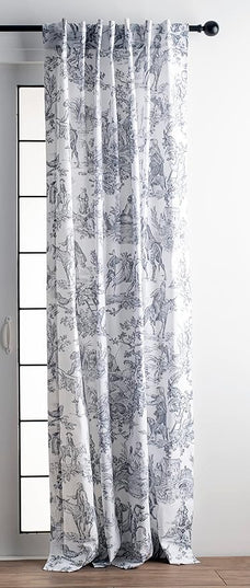Maison d' Hermine Curtains for Living Room 100% Cotton 108 inch Length Two Panels Light Filtering Toile Curtains with Rod and Loop Pockets (The Miller Paloma Gray (White Background), 50" W x 108" L)