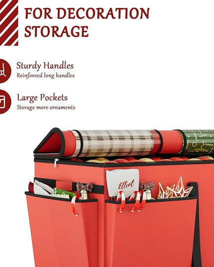 VERONLY Christmas Ornaments Storage Box with Adjustable Dividers - 8 Layers & 128 Compartments, Large Ornament Organizer with Lid for Xmas Decorations, Shatterproof Tray Design, 600D Oxford (Red)